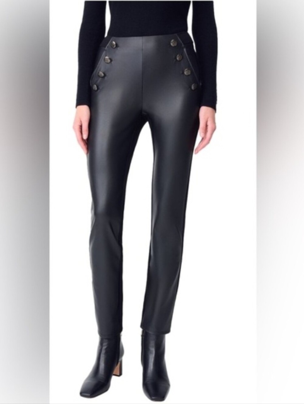 J. Mclaughlin Frick Black Faux Leather Button-Detail Pants Large $278 WP186